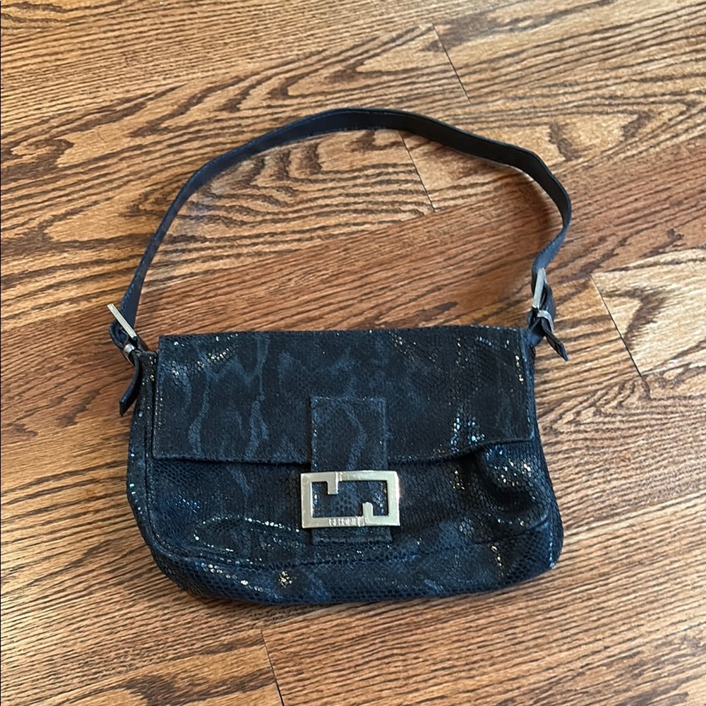Grey snake skin Textured Shoulder Bag with Silver Clasp